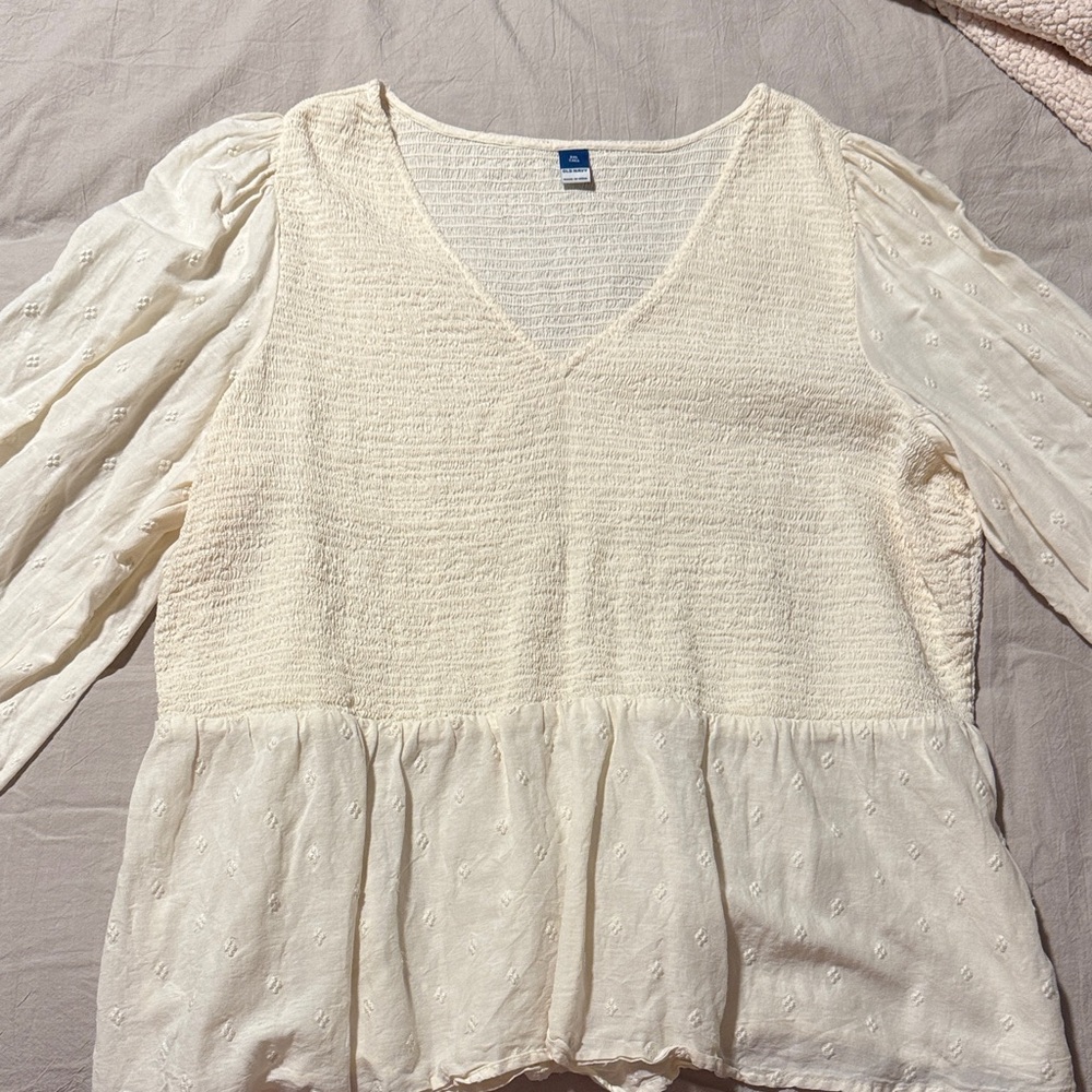 Old Navy Cream Textured V-Neck Blouse